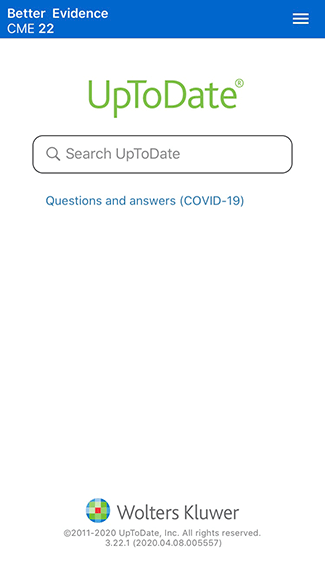 UpToDate Phone App Home Screen